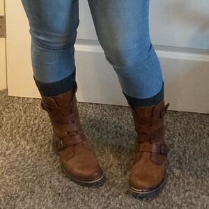 FRYE AND CO. Brown leather Combat Boots cross cross straps